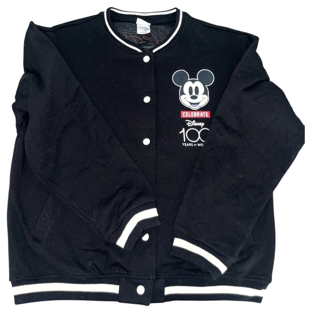 Disney Mickey Mouse Varsity Bomber Jacket 100 Years Wonder Black Youth 11/13 - Picture 2 of 7